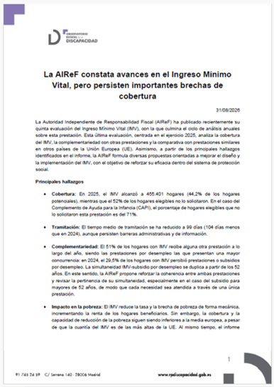 La AIReF constata avances en el Ingreso Mínimo Vital, pero persisten importantes brechas de cobertura
