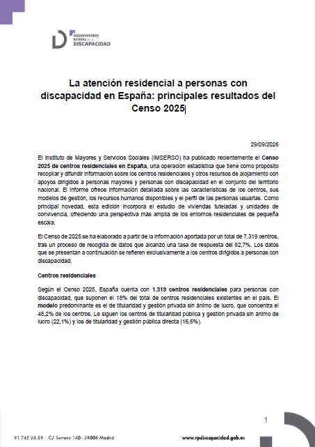 La atención residencial a personas con discapacidad en España: principales resultados del Censo 2025