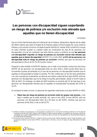Las personas con discapacidad siguen soportando un riesgo de pobreza y/o exclusión más ...