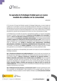 Se aprueba la Estrategia Estatal para un nuevo modelo de cuidados en la comunidad