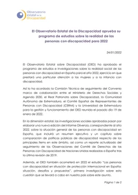 El Observatorio Estatal de la Discapacidad aprueba su programa de estudios sobre la rea...