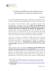 El VIII Informe FOESSA pone de manifiesto que la discapacidad es un factor de exclusión...