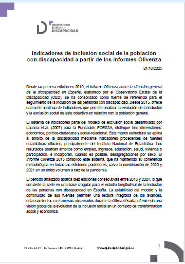Indicadores de inclusión social de la población con discapacidad a partir de los informes Olivenza