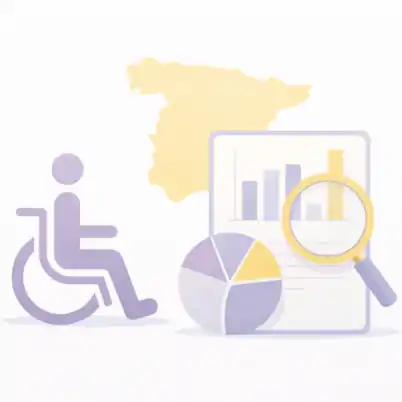 Imagen de diferentes gráficos sobre el mapa de España y el icono de una persona en silla de ruedas.